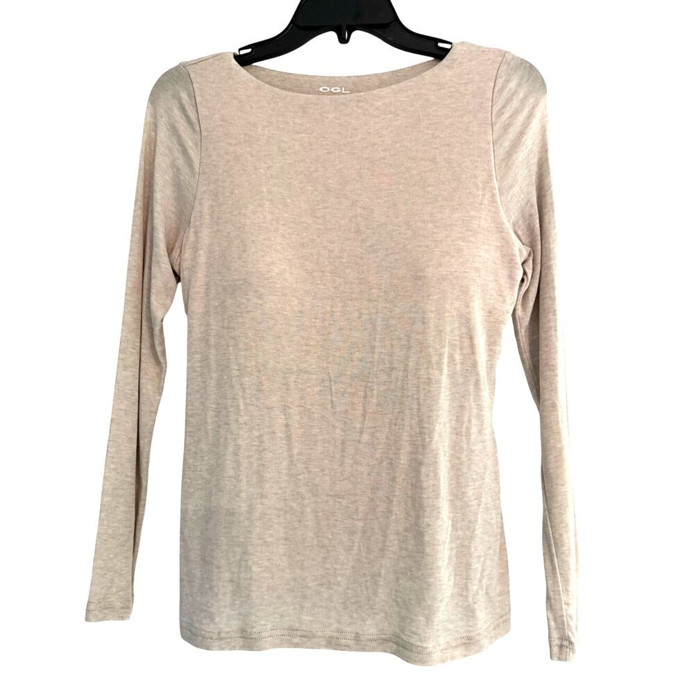 OGL Beige Draped Back Long Sleeve Top Open Back Soft Stretch Size L